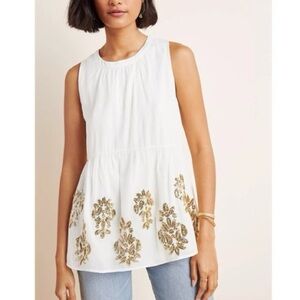 Maeve Anthro Simona Sequined Babydoll Blouse Size XS 
Dressy Gold Cream